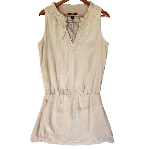 Gap Mini Dress Women's Size S Tan Sleeveless Elastic Waist V-Neck Pullover - Picture 1 of 9